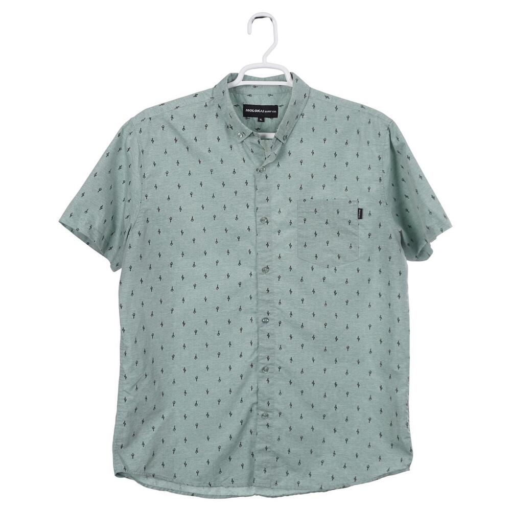 MOLOKAI SURF CO. Shirt XL Green Cactus Print Short Sleeve Button Up Casual
